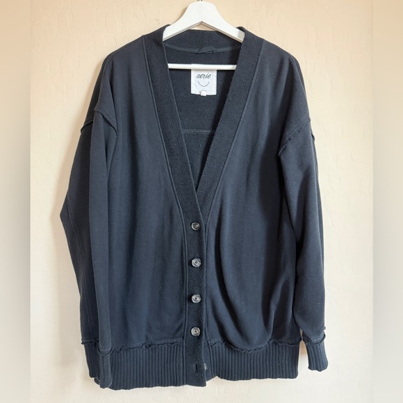 aerie Sweaters - Aerie Classic Black Fleece Cardigan Oversized Women’s Medium